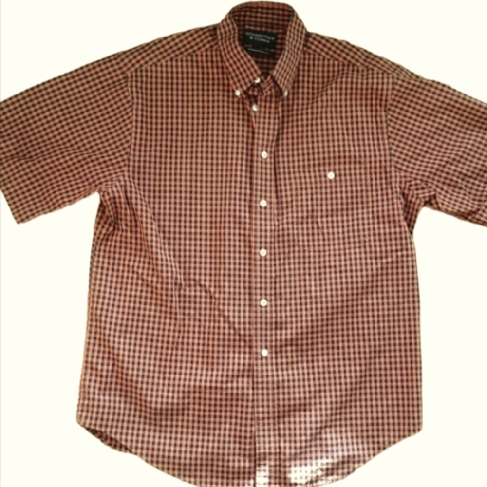 Roundtree & Yorke Mens Pinpoint Oxford Orange and Navy Check‎ Buttondown Shirt